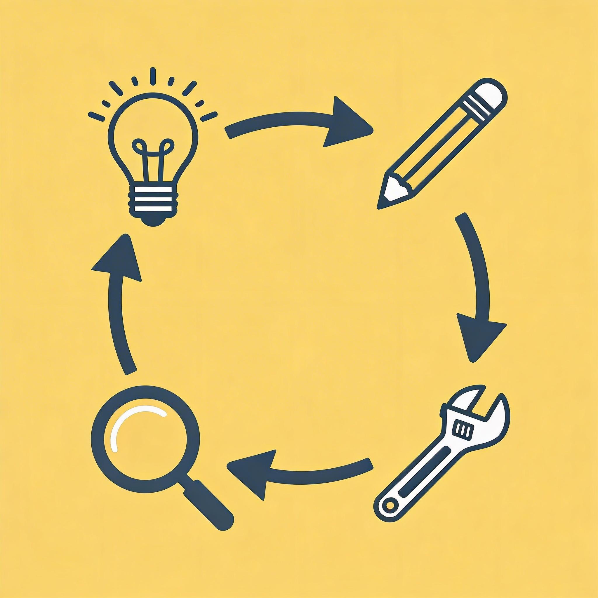 Circular workflow showing describe idea, generate version, test with users, learn, and iterate